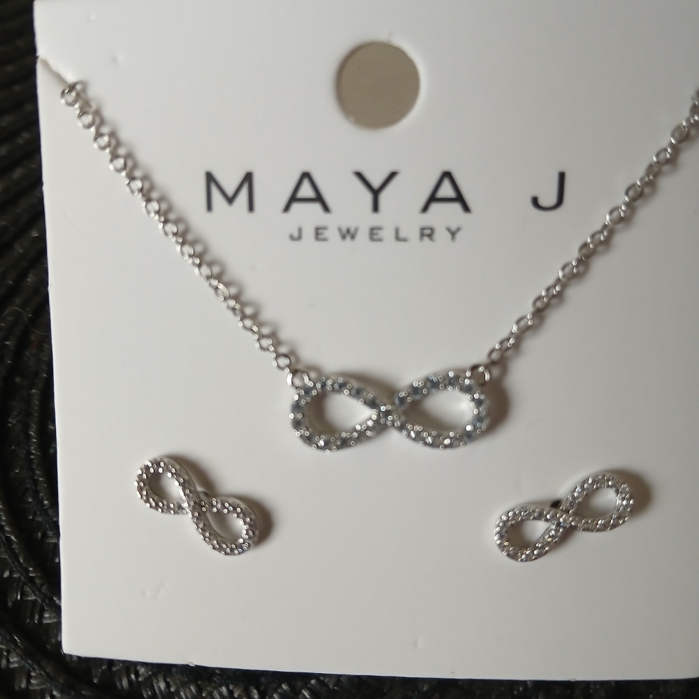 Maya J White Gold Rhodium Plated Infinity Necklace Set